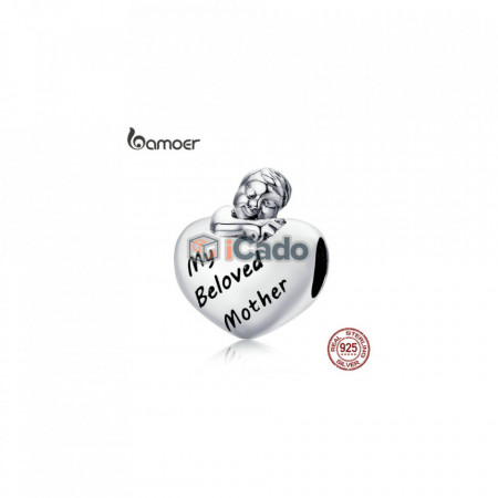 Talisman din argint My Beloved Mother Engrave Baby Boy - BAMOER Authentic 925