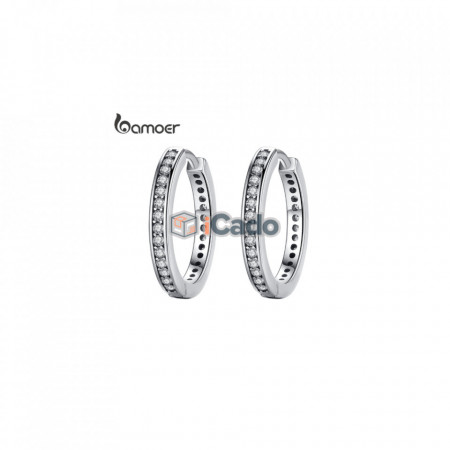 Cercei din argint CZ Simple Female Hoop Silver - BAMOER 925 Sterling Silver