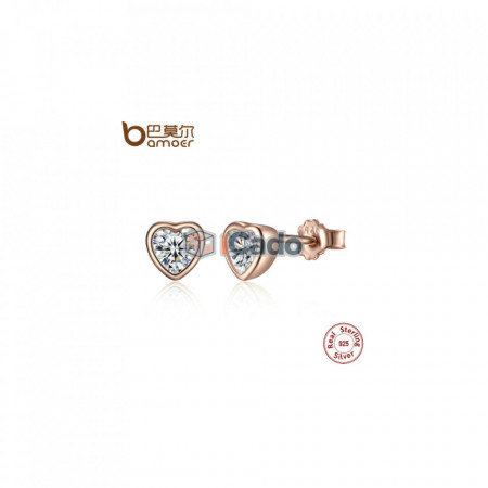Cercei din argint One Love Stud Earrings with Clear CZ - BAMOER 925