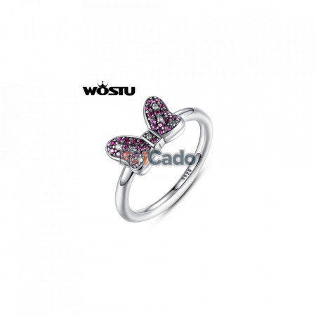 Inel din argint Mouse's Sparkling Bow Party Ring With Red CZ - WOSTU 925