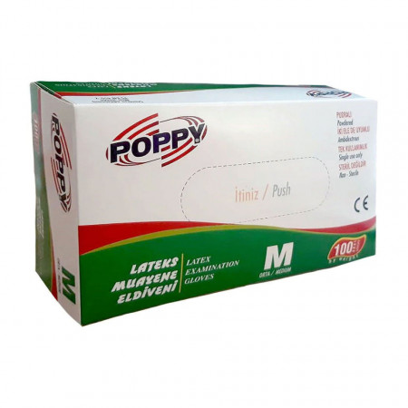 Mănuși din Latex Poppy cu pudră - set de 100 bucăți