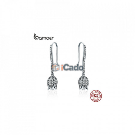 Cercei din argint Dazzling CZ Tulip Flower Petal - BAMOER 925
