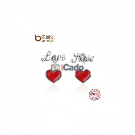 Cercei din argint Red Heart Love & Kiss Letter Stud