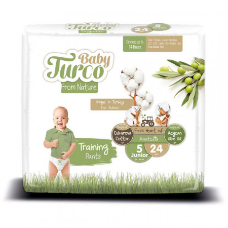 Scutece Chiloțel bumbac, Vegane Baby Turco pentru Copii între 12 și 25 Kg Numărul 5 Set de 24 bucăți