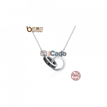 Colier din argint Circle in Circle Black CZ - BAMOER Authentic 925