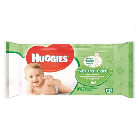 Șervețele umede Huggies Natural Care cu Aloe Vera, conțin 56 bucăți