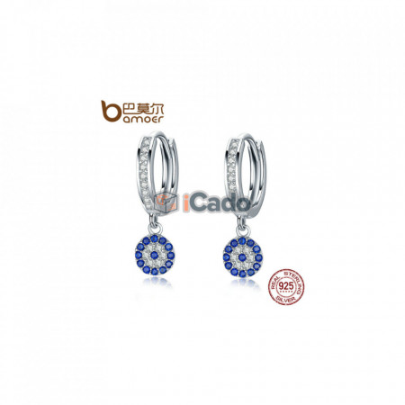 Cercei din argint Round Blue Clear Cubic Zircon Crystal Drop poza 1