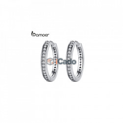 Cercei din argint CZ Simple Female Hoop Silver - BAMOER 925 Sterling Silver