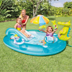 Piscină gonflabilă cu tobogan pentru copii marca Intex, dimensiune 201 x 170 x 84 cm poza 2