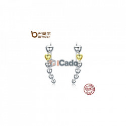 Cerceri din argint Gold Color Heart Shape Long Drop