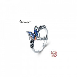 Inel din argint Butterfly & Flower Blue CZ
