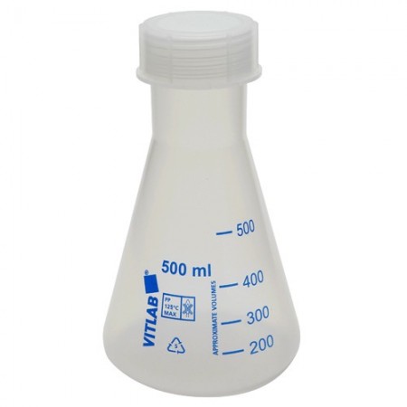 Pahar Erlenmeyer material PP, capac filetat 50 ml