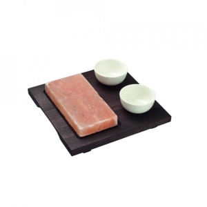 Placa de sare Himalaya dreptunghiulara cu baza din lemn finisaj wenge+doua boluri 20x10x2,5cm 99357