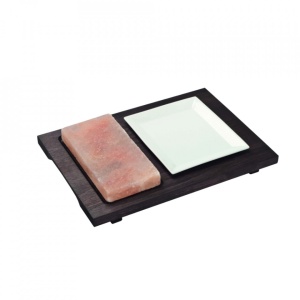 Placa de sare Himalaya dreptunghiulara cu baza din lemn finisaj wenge+vas portelan 20x10x2,5cm 99356