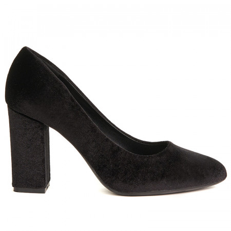 Pantofi office cu toc mediu gros din velur Paris negru