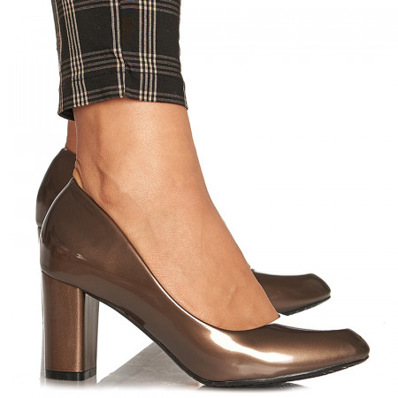 Pantofi office cu toc mediu gros Adelina bronze