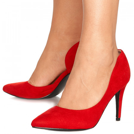 Pantofi cu toc mediu stiletto din velur Amalia rosu