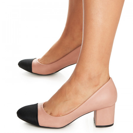 Pantofi office cu toc mediu Althaia roz cu negru