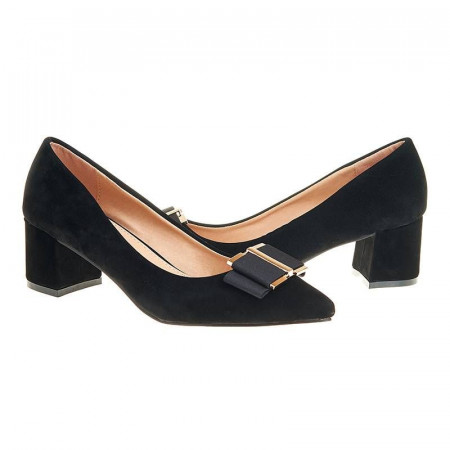 Pantofi office stiletto cu toc mic din velur Layla negru