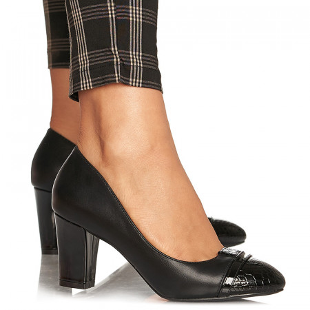 Pantofi office cu toc mediu gros Emilia negru