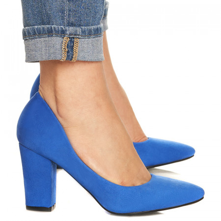 Pantofi cu toc gros din velur Camilia albastru
