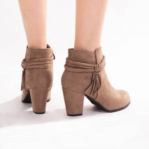 Botine cu toc din velur Paris kaki