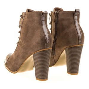 Botine cu toc office din velur cu lac Simone bej