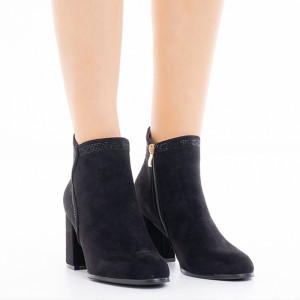 Botine dama cu toc mediu gros din velur Debora negru