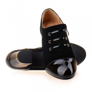 Botine office cu toc mic in combinatie de velur Martina