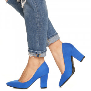 Pantofi cu toc gros din velur Camilia albastru