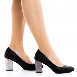 Pantofi dama cu toc mediu din material deosebit Catarina negru