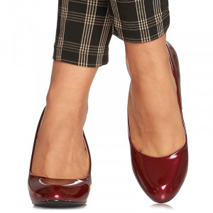 Pantofi office cu toc mediu gros Adelina bordo