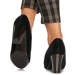 Pantofi office cu toc mediu gros din velur Argentina negru