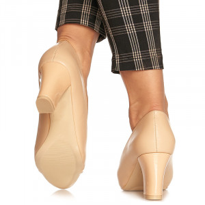 Pantofi office cu toc mediu gros Emilia bej