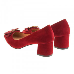 Pantofi office stiletto cu toc mic din velur Layla rosu