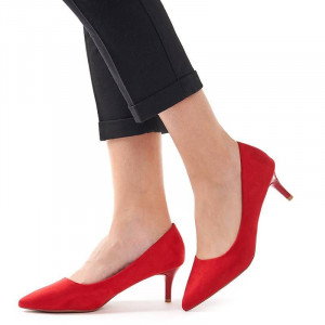 Pantofi stileto cu toc mic din velur Clara rosso