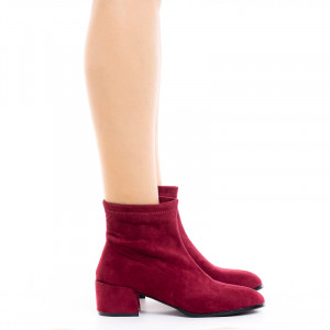 Botine dama cu toc elegante din velur Alma rosu