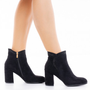 Botine dama cu toc mediu gros din velur Debora negru