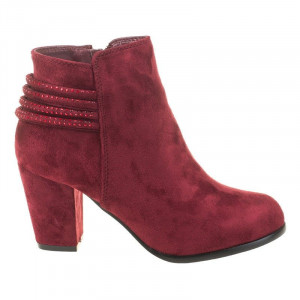Botine rosii cu toc din velur Anne
