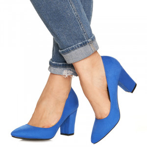 Pantofi cu toc gros din velur Camilia albastru