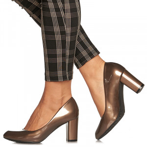 Pantofi office cu toc mediu gros Adelina bronze