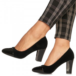 Pantofi office cu toc mediu gros din velur Argentina negru