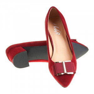 Pantofi office stiletto cu toc mic din velur Layla rosu