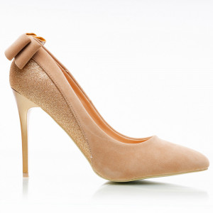 Pantofi stiletto cu toc inalt din velur cu material lucios Adeline bej auriu
