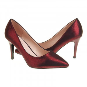Pantofi stiletto cu toc mediu din material deosebit Amira rosu