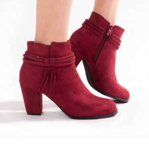 Botine cu toc din velur Paris rosii