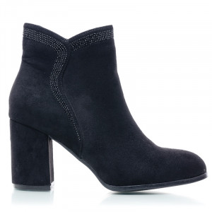 Botine dama cu toc mediu gros din velur Debora negru