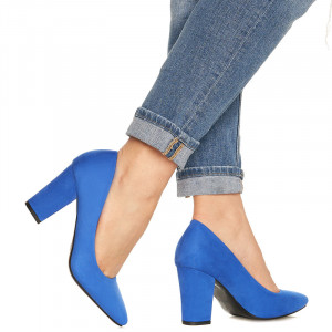 Pantofi cu toc gros din velur Camilia albastru
