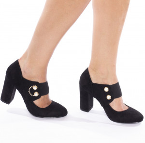 Pantofi cu toc gros din velur Carmela negru