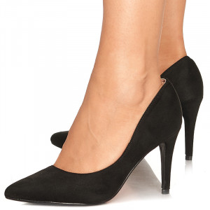 Pantofi cu toc mediu stiletto din velur Amalia negru